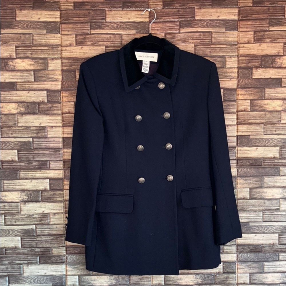EUC Women’s Size 4 Jones New York Blue Pea Coat with Notched Lapels